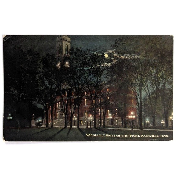 Vanderbilt University by Night Moon Lamps Nashville Tennessee c1910s Postcard G3 - Picture 1 of 2